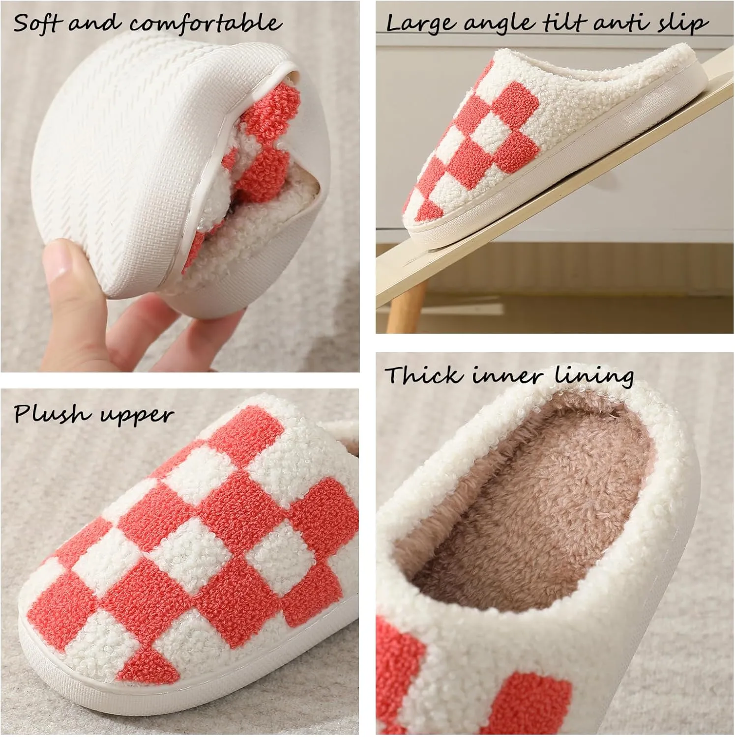 Classic House Plaid Slippers For Women Mens,Cozy Non Slip Outdoor Indoor Plush Slides Slippers
