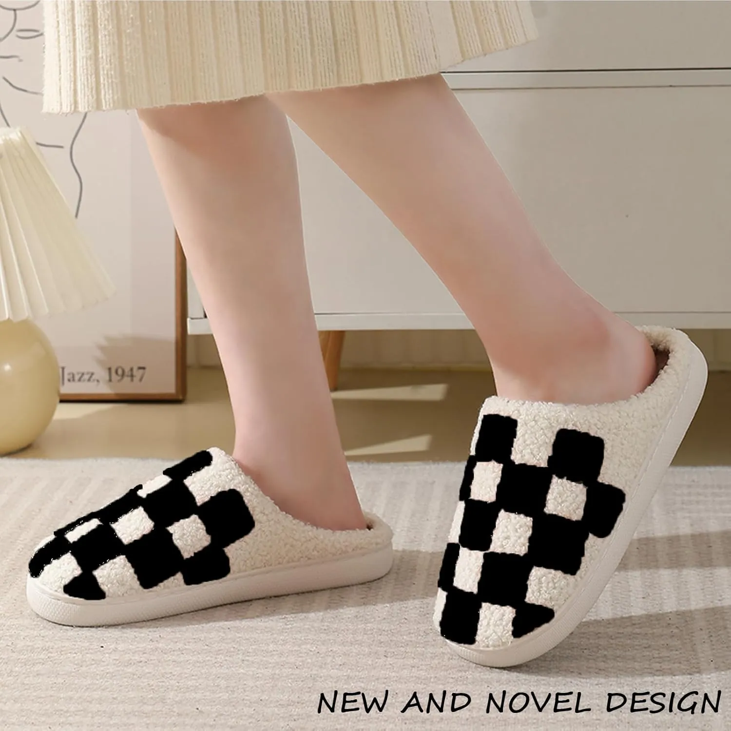 Classic House Plaid Slippers For Women Mens,Cozy Non Slip Outdoor Indoor Plush Slides Slippers