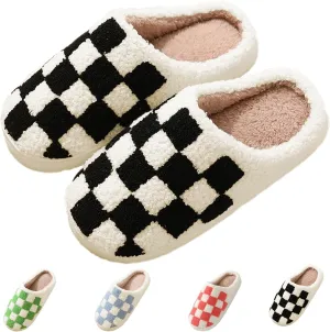 Classic House Plaid Slippers For Women Mens,Cozy Non Slip Outdoor Indoor Plush Slides Slippers