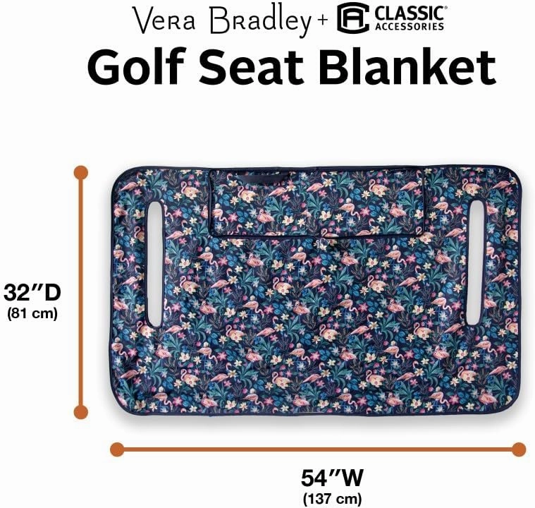 Classic Accessories for Vera Bradley Water-Resistant Golf Seat Blanket, 54 x 32 Inch, Flamingo Garden