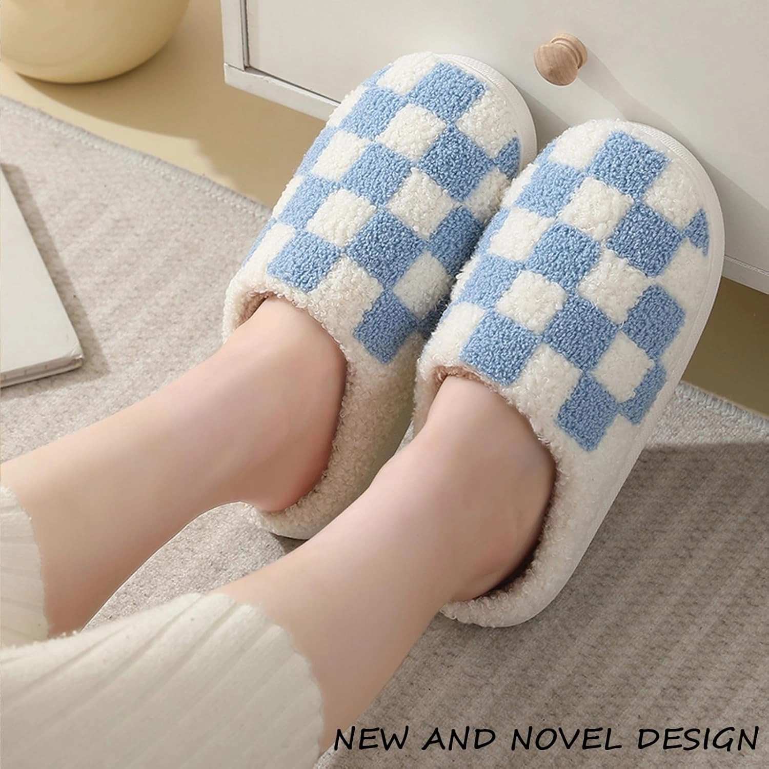 Classic House Plaid Slippers For Women Mens,Cozy Non Slip Outdoor Indoor Plush Slides Slippers