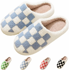Classic House Plaid Slippers For Women Mens,Cozy Non Slip Outdoor Indoor Plush Slides Slippers