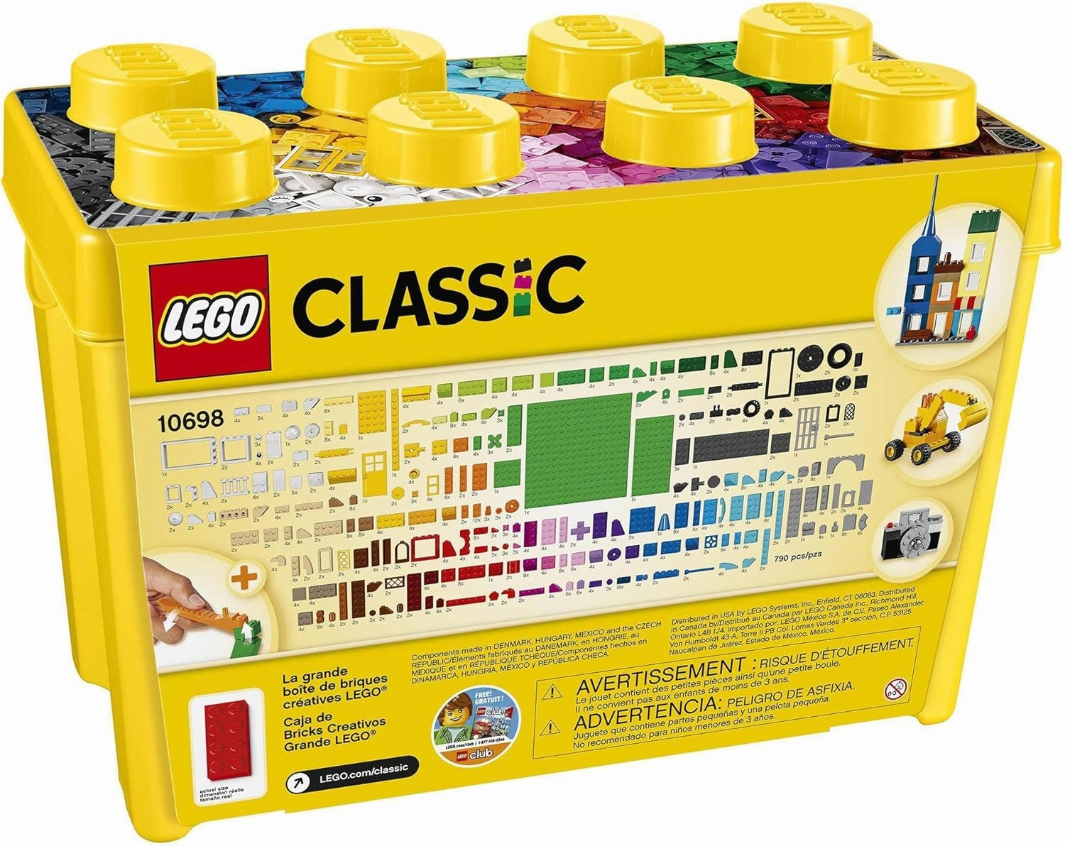 Classic Large Creative Brick Storage Box Set, Building Toys for 4 plus Year Old Kids, Boys & Girls, Construction Toy with Windows, Doors, Wheels and Green Baseplate 10698