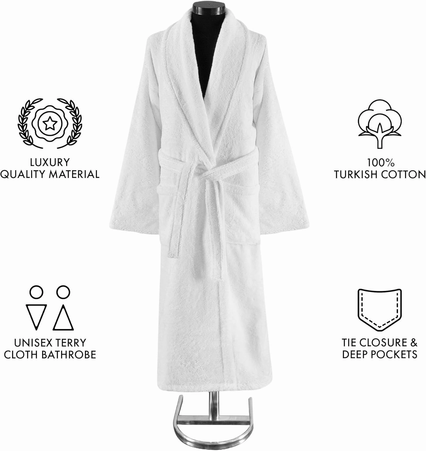 Classic Turkish Towels CTT - Luxury 100% Turkish Cotton Terry Cloth Bath Robe for Women & Men, 400 GSM Soft & Plush Long Robe