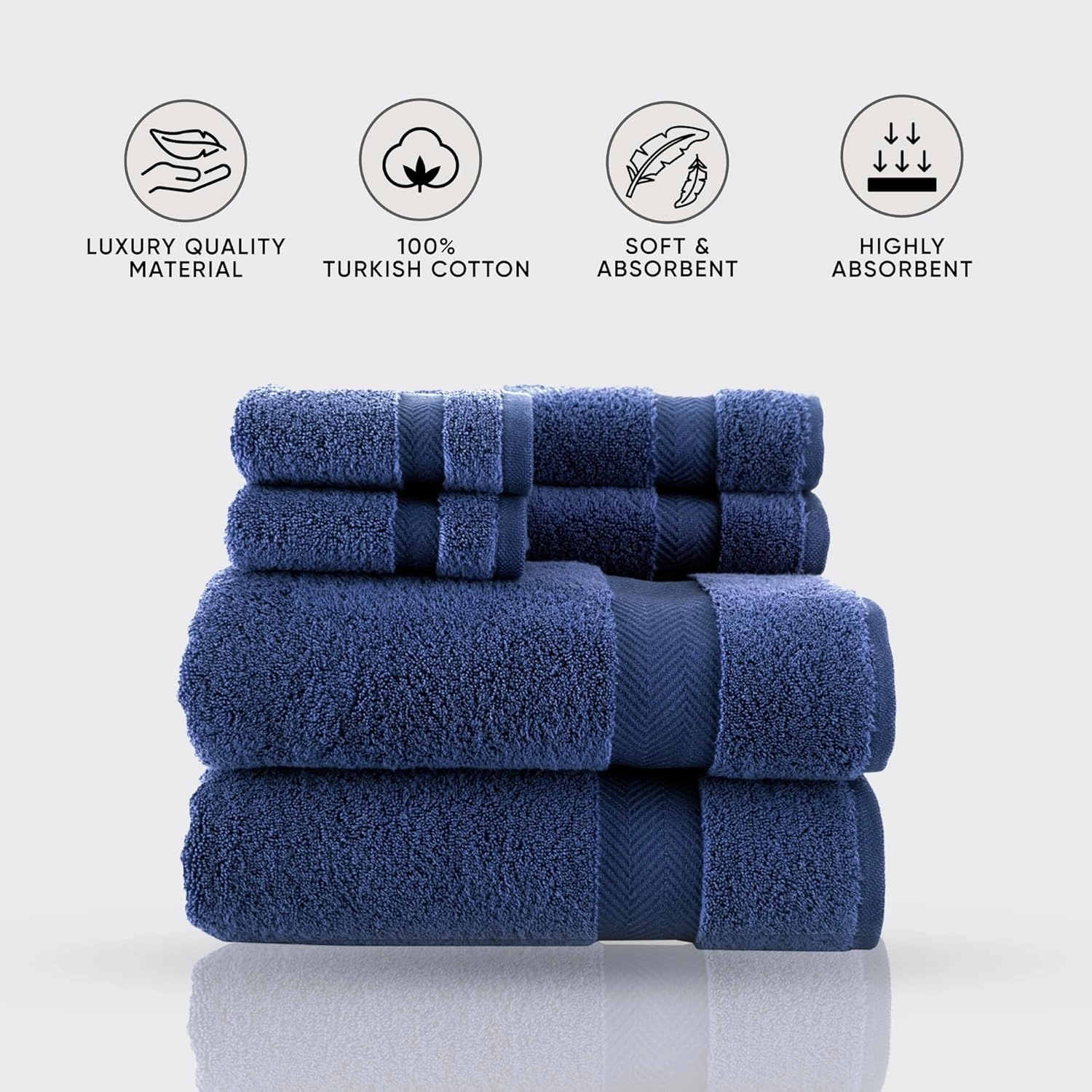 Classic Turkish Towels CTT - Luxury 6 Piece Towel Set, 100% Turkish Cotton, Quick Drying, Highly Absorbent & Comfy, Includes 2 Bath Towels, 2 Hand Towels & 2 Washcloths | (Navy)