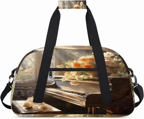 Classical Piano Gym Duffel Bag for Men Women Beautiful Flower Sports Tote Bag with Adjustable Shoulder Strap for Dance Gymnastics Traveling Outdoor Camping Overnight Stay
