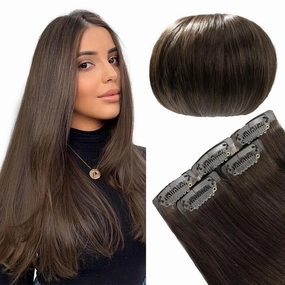 Clip in Hair Extensions Real Human Hair Chocolate Brown 16 Inch Hair piece for Women Invisible PU Skin Weft Natural Remy Hair Extensions Clip ins 30g 5pcs