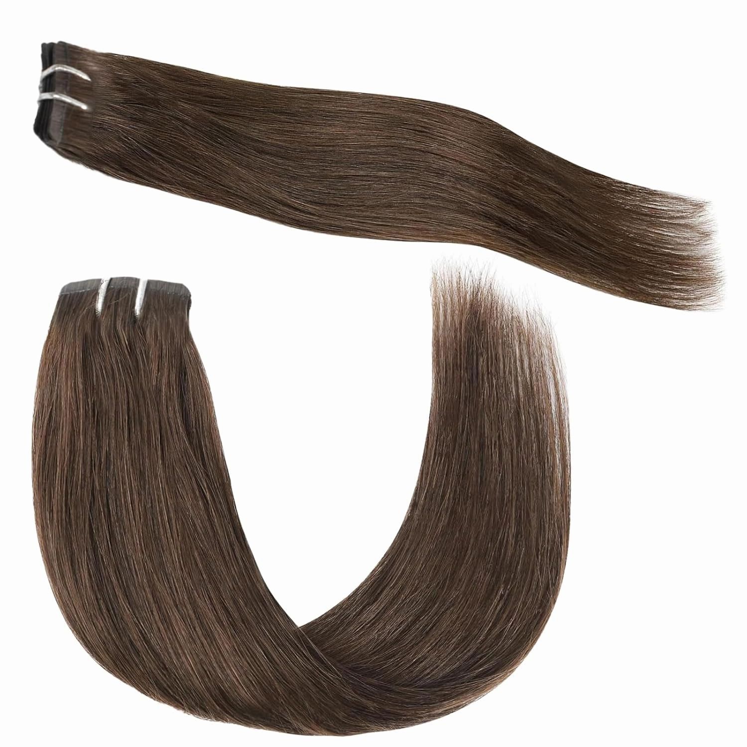 Clip in Hair Extensions Real Human Hair Chocolate Brown 16 Inch Hair piece for Women Invisible PU Skin Weft Natural Remy Hair Extensions Clip ins 30g 5pcs
