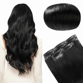 Clip in Hair Extensions Real Human Hair PU Skin Weft 100% real Human hair 30g 5pcs Jet black straight Long Hair for Women 14 inch