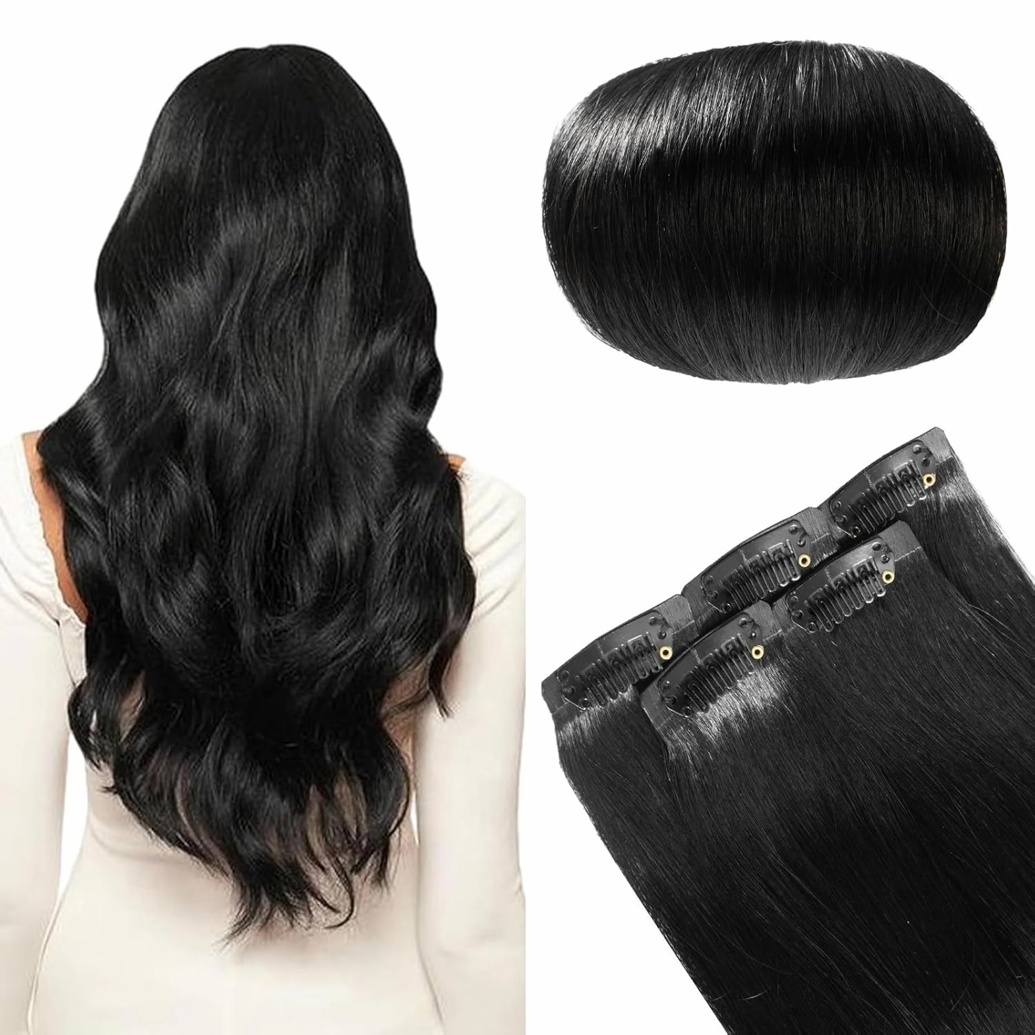 Clip in Hair Extensions Real Human Hair PU Skin Weft 100% real Human hair 30g 5pcs Jet black straight Long Hair for Women 14 inch