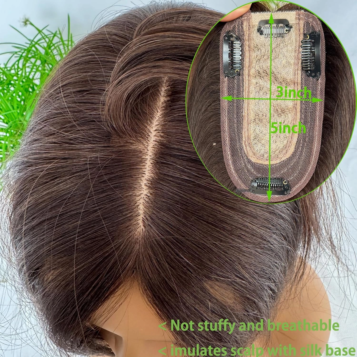 Clip in Hair Toppers Hairpiece for Women Real Human Hair Pieces Silk Base Skin Wig Hair Extensions for Hair Loss Grey Thinning Hair 12 Inch (#4 Piano #27, 3x5inch)