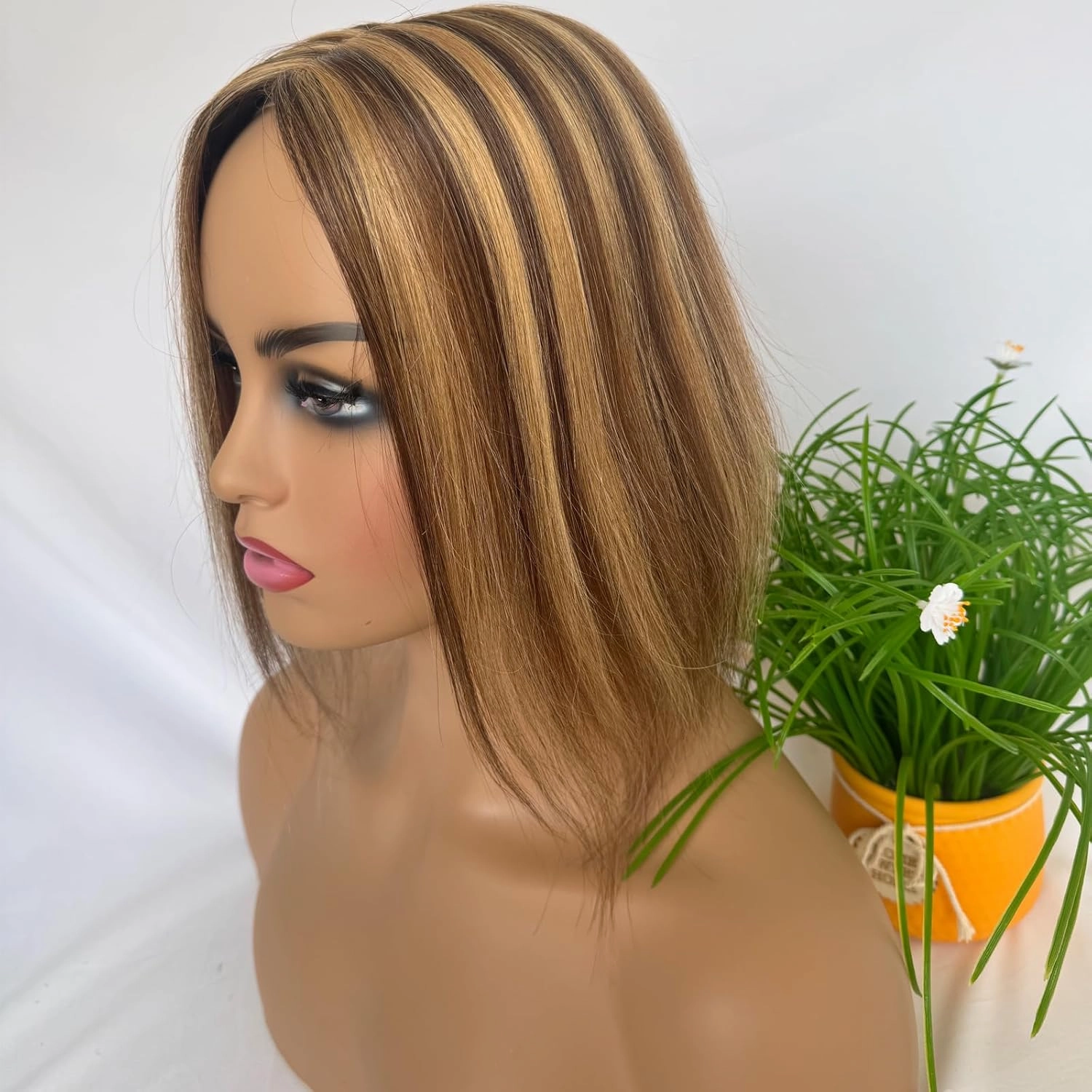 Clip in Hair Toppers Hairpiece for Women Real Human Hair Pieces Silk Base Skin Wig Hair Extensions for Hair Loss Grey Thinning Hair 12 Inch (#4 Piano #27, 3x5inch)