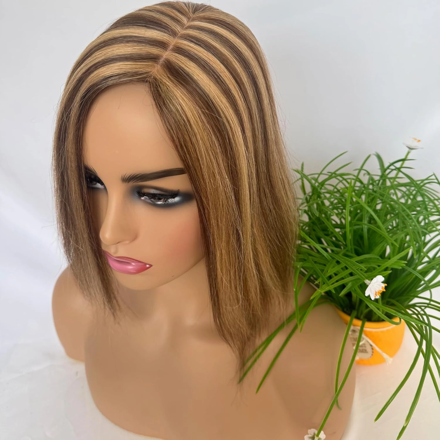 Clip in Hair Toppers Hairpiece for Women Real Human Hair Pieces Silk Base Skin Wig Hair Extensions for Hair Loss Grey Thinning Hair 12 Inch (#4 Piano #27, 3x5inch)