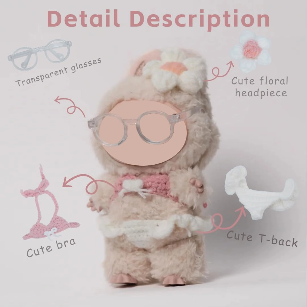 Clothes for 17cm Doll, Handmade Bikini Set with Accessories Outfit, 4 Pieces Kawaii Chic Style Cute Dress for Dolls Accessories