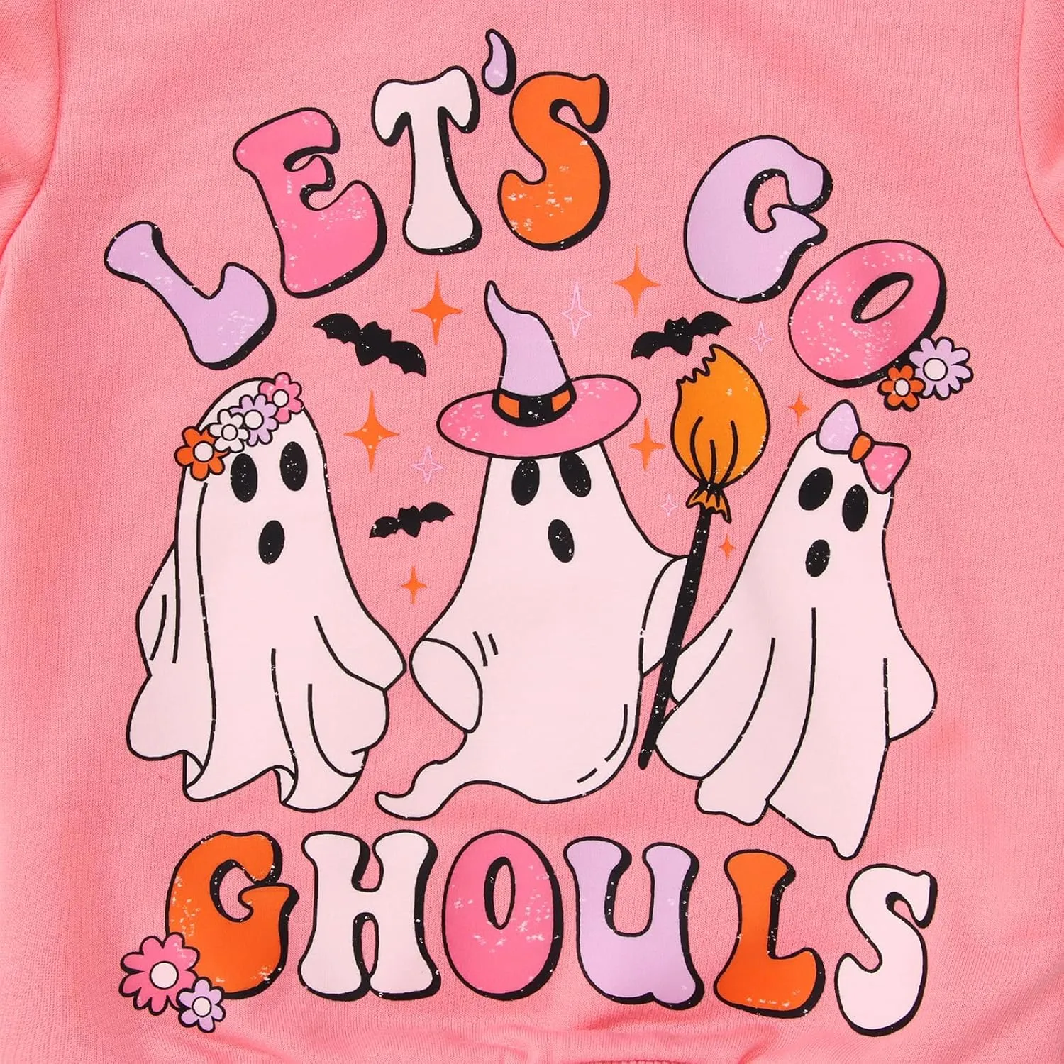 CM C&M WODRO Toddler Baby Girl Halloween Outfit Lets Go Ghouls Spooky Ghost Crewneck Sweatshirt Flared Pants Set Fall Clothes