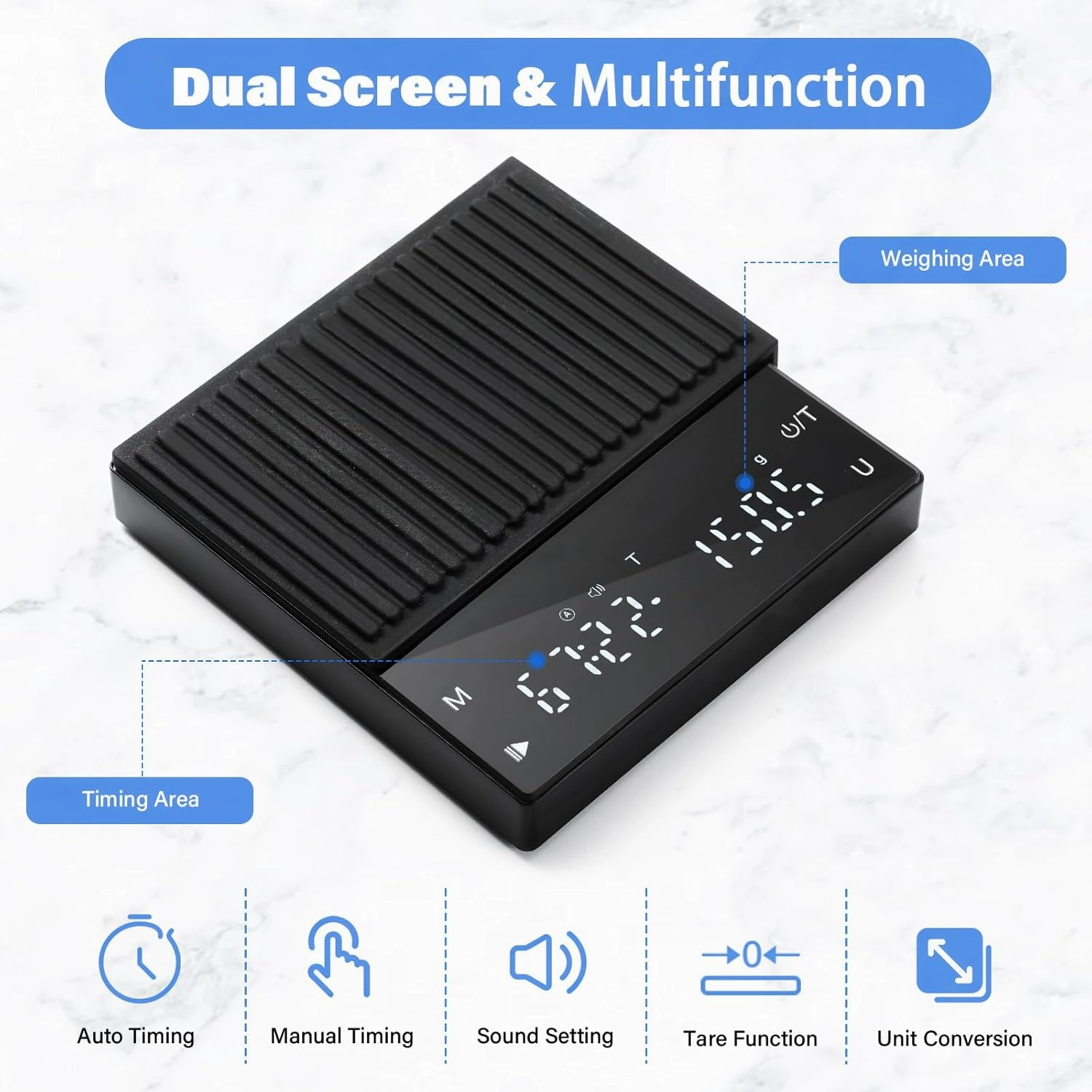 Coffee Scale with Timer, 2kg Capacity, 0.1g Precision, Timemore Scale Rechargeable, Mini Digital Espresso Scale with Tare Function, Black