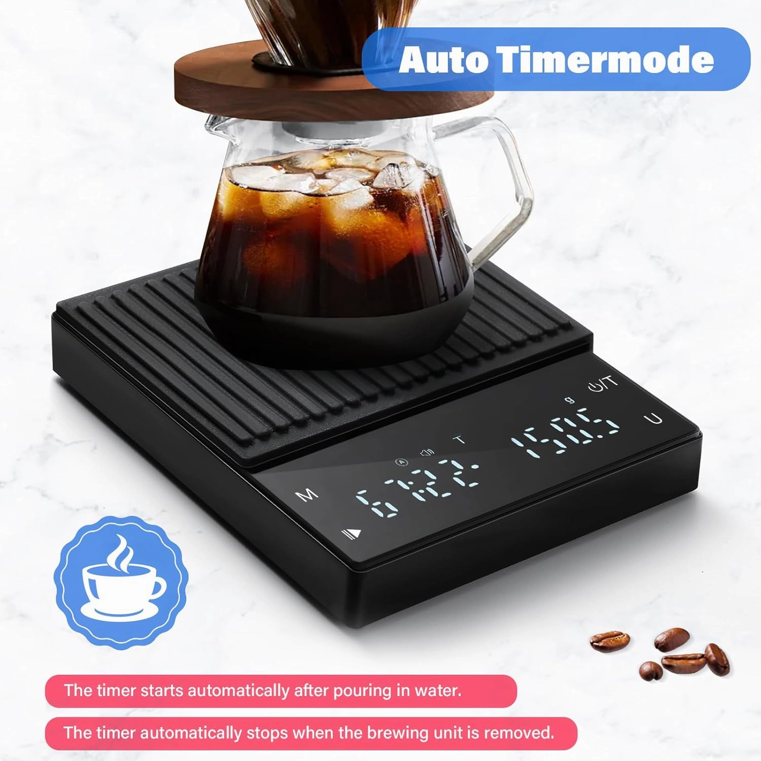 Coffee Scale with Timer, 2kg Capacity, 0.1g Precision, Timemore Scale Rechargeable, Mini Digital Espresso Scale with Tare Function, Black