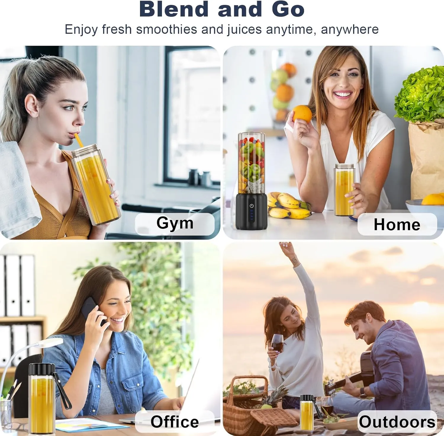 COKUNST Portable Blender - Small Smoothie & Shake Maker, 17 Oz (500ml) Personal Blender with 6 Blades, USB-C Rechargeable Mini Mixer with Extra Lid for Travel, Office, Gym