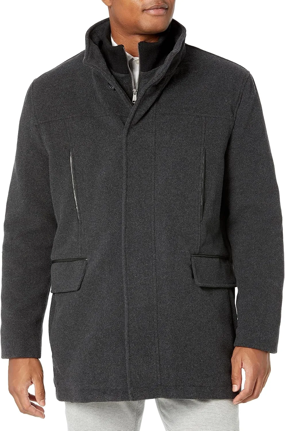 Cole Haan mens Full Zip Wool Plush Car Coat