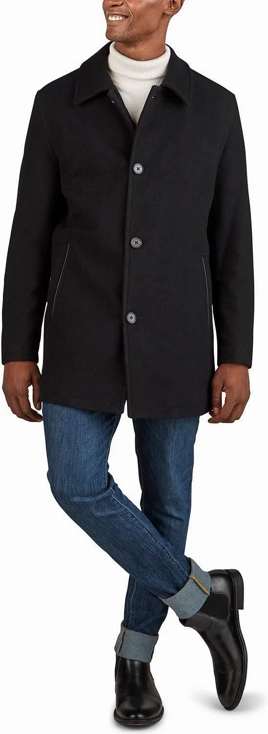 Cole Haan Men's Button Up Wool Plush Car Coat