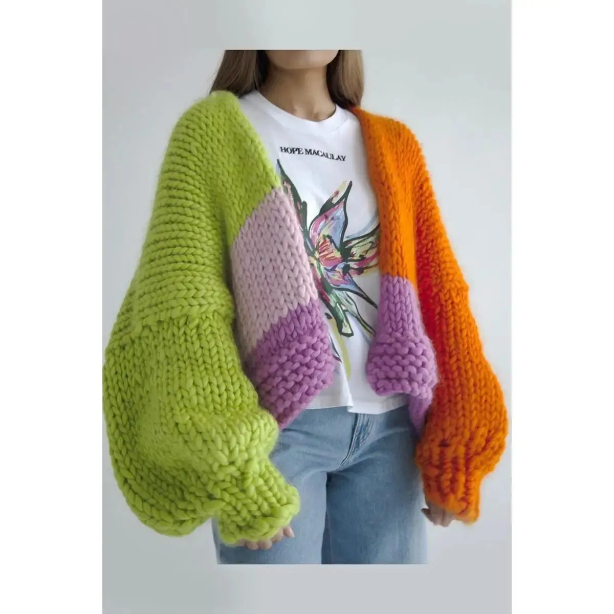 Colorful Thread V-Neck Commuter Knit Cardigan