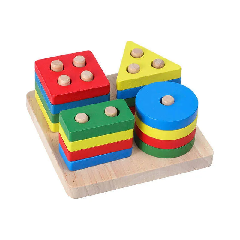 Colorful Wooden Toys Rattles – Montessori Rainbow Blocks