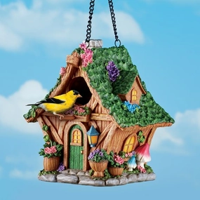 Colorful Hand-Painted Flower Cottage Hanging Birdhouse