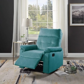 Comfortable Velvet Teal Blue Motion Recliner Chair, Manual Recline with Plush Armrests and Tufted Back Design