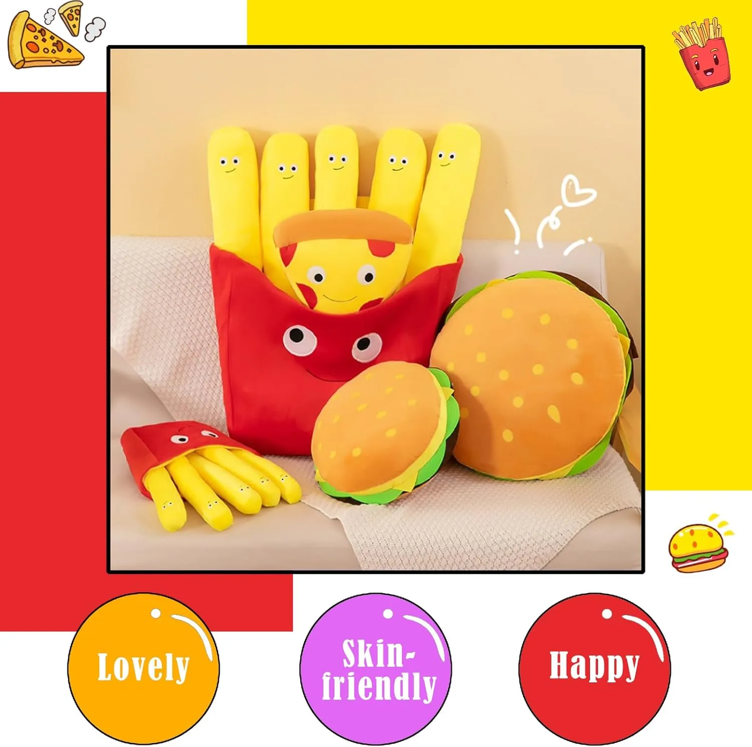Comfy Food Pillows Toy Plush, Soft, Cuddly, and Irresistible Pefect Toys Gift for Kids and Friends (French Fries, inch, 11.8)