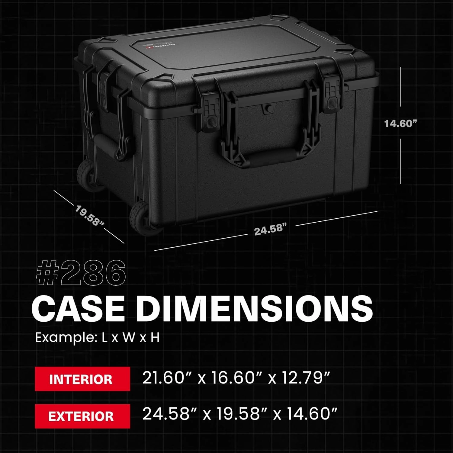 Condition 1 25" Large Rolling Hard Travel Case Model 286, Lockable Storage Box with Wheels and Handle, Waterproof Dustproof TSA Friendly, Made in USA, 24.58"x19.58"x14.60" Orange