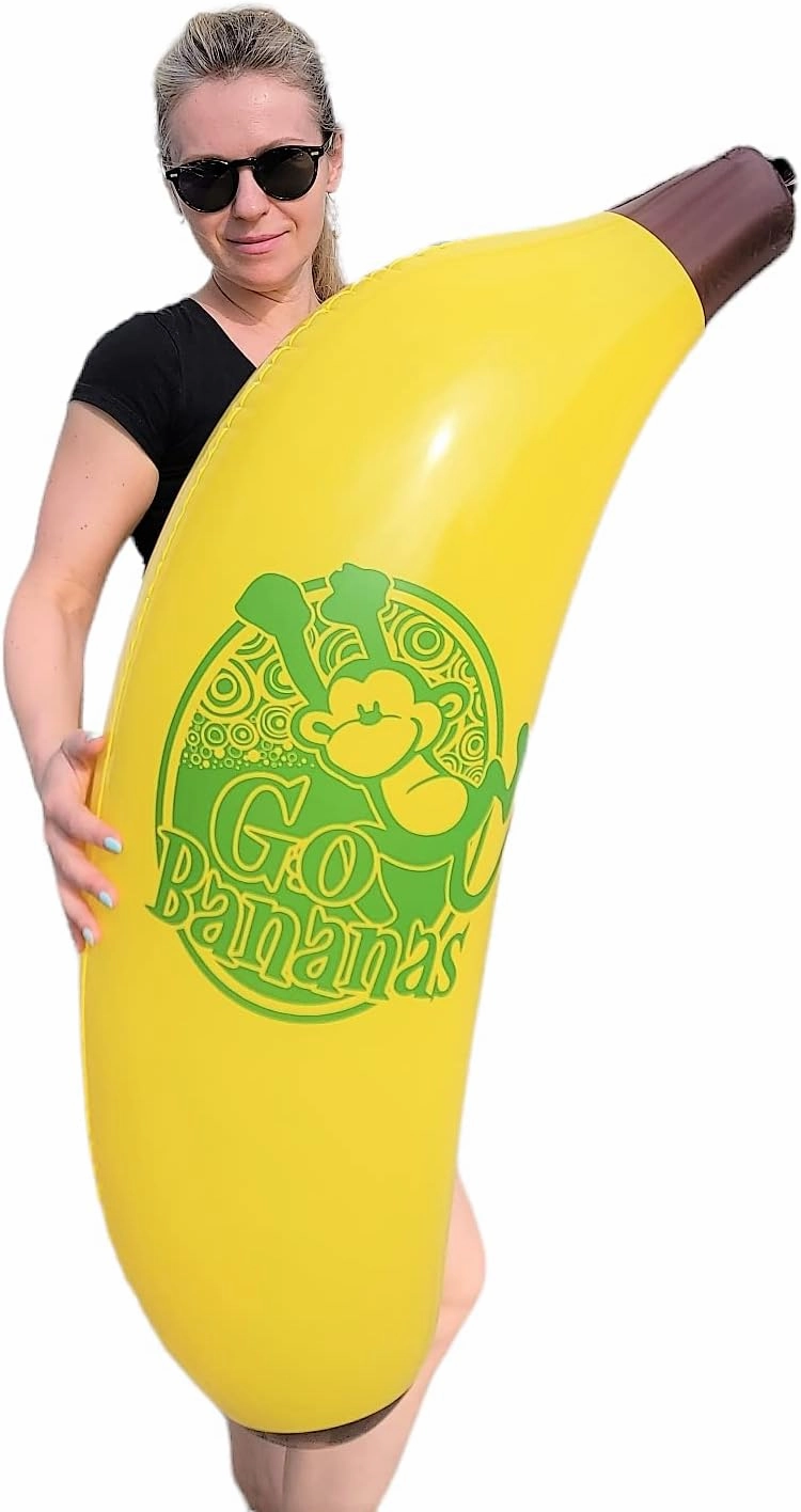 Cool Yellow Inflatable Banana (44") Vinyl. Safe Inflate Fruit. Pool Toy. Party Decoration.