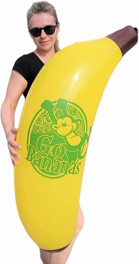 Cool Yellow Inflatable Banana (44") Vinyl. Safe Inflate Fruit. Pool Toy. Party Decoration.