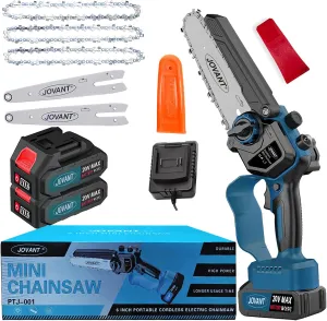 Cordless Chainsaw, Electric Chain Saw with 2 Pack 4000mAh Batteries, Battery Chainsaw with Logging Wedge Electric Saw for Cutting, Trimming, Gardening, Camping(3 chains & 2 chain plates)