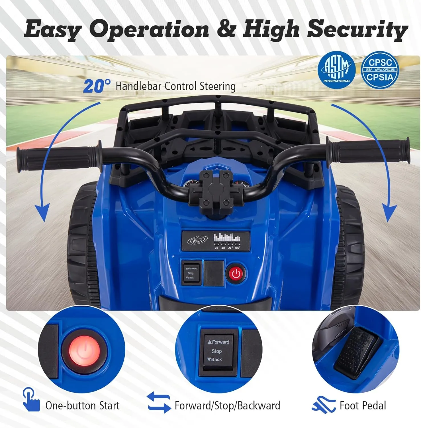 Costzon Kids ATV, 6V Battery Powered Electric Vehicle with Forward/Reverse, Storage Basket, Tread Tires, MP3 & LED Headlights, 4-Wheeler Ride On Toy Car for Boys & Girls 2-5 Years Old (Blue)