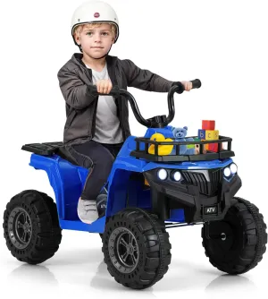 Costzon Kids ATV, 6V Battery Powered Electric Vehicle with Forward/Reverse, Storage Basket, Tread Tires, MP3 & LED Headlights, 4-Wheeler Ride On Toy Car for Boys & Girls 2-5 Years Old (Blue)