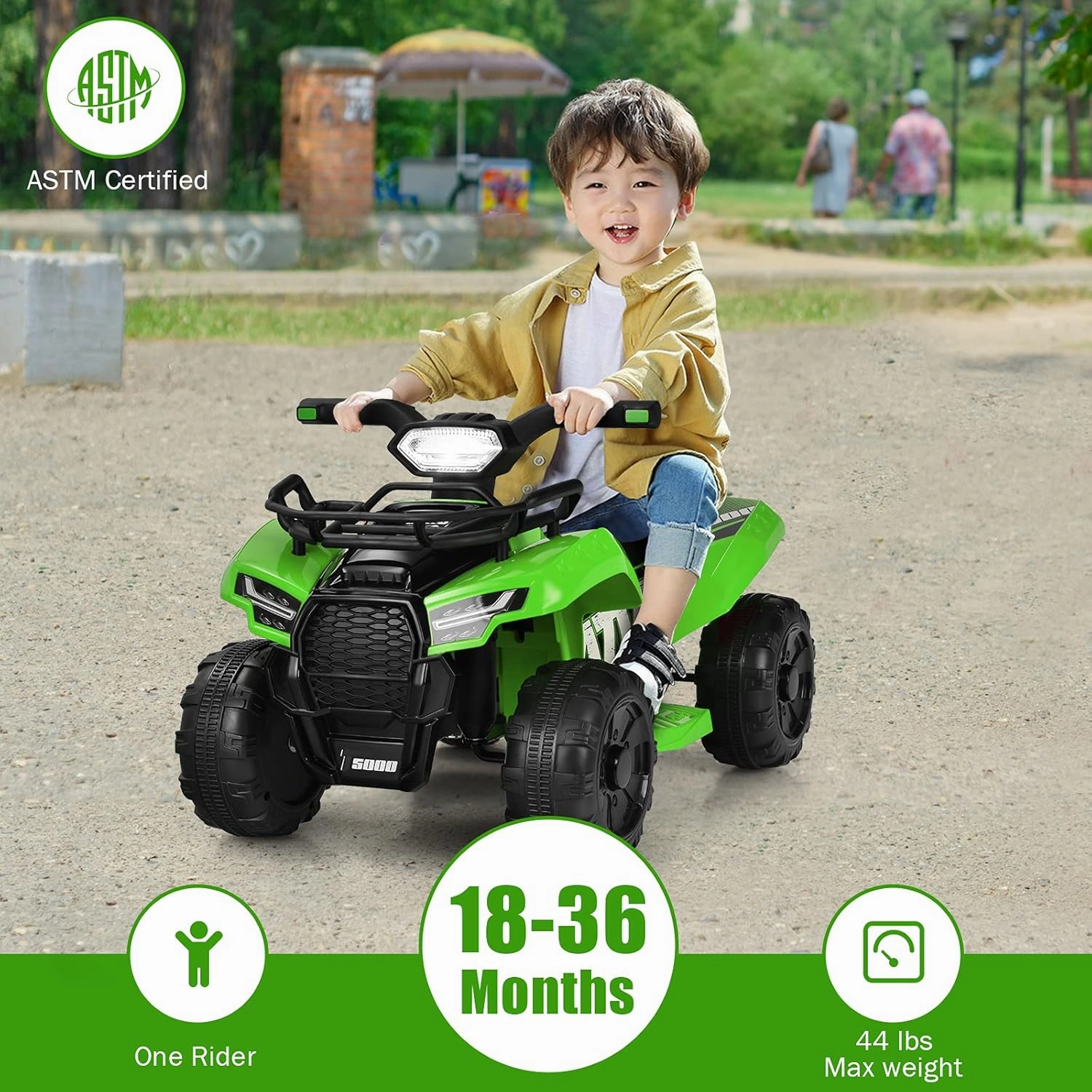 Costzon Kids ATV, 6V Battery Powered Electric Vehicle Four Wheeler Quad w/Storage Basket, Headlight, Horn, Music, MP3 & USB, Toddler 4 Wheeler Ride on Car Toy for Boys Girls 18-36 Months (Green)