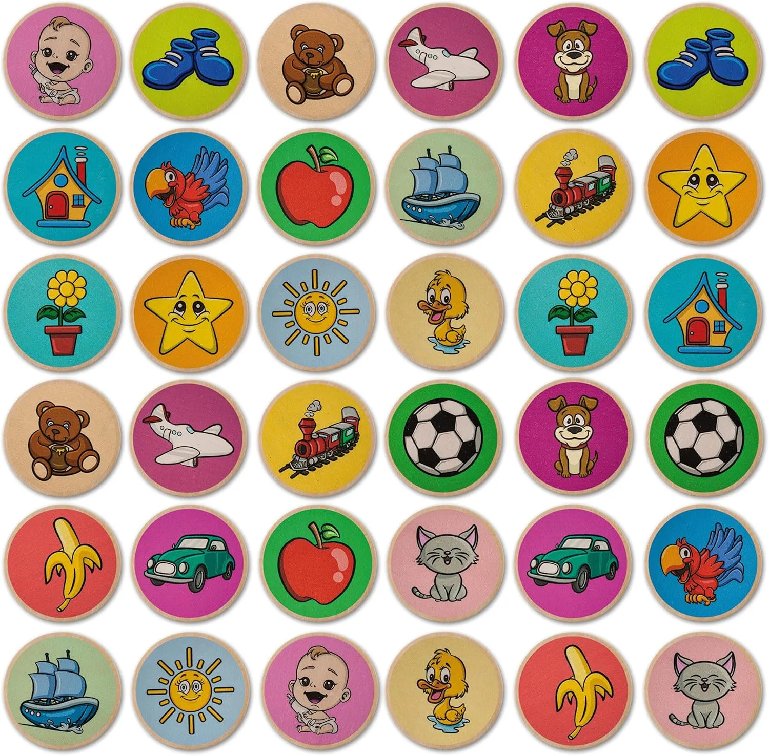 Cottify 2-Pack Wooden Memory Matching Game for Toddlers for Toddlers 3-5 Years, Durable, Toddler Memory Game for Kids 3 and up, Toddler Matching Toy, First Words and Animals, 72 Cards