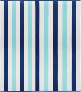 COTTON CRAFT Oversized Extra Wide Beach Towel - 58x68 Big & Huge Beach Blanket Towel for Two - 100% Cotton Velour Thick Plush 450 GSM Super Soft Luxury - Pool Picnic Bath Towel - Cabana Stripe Blue