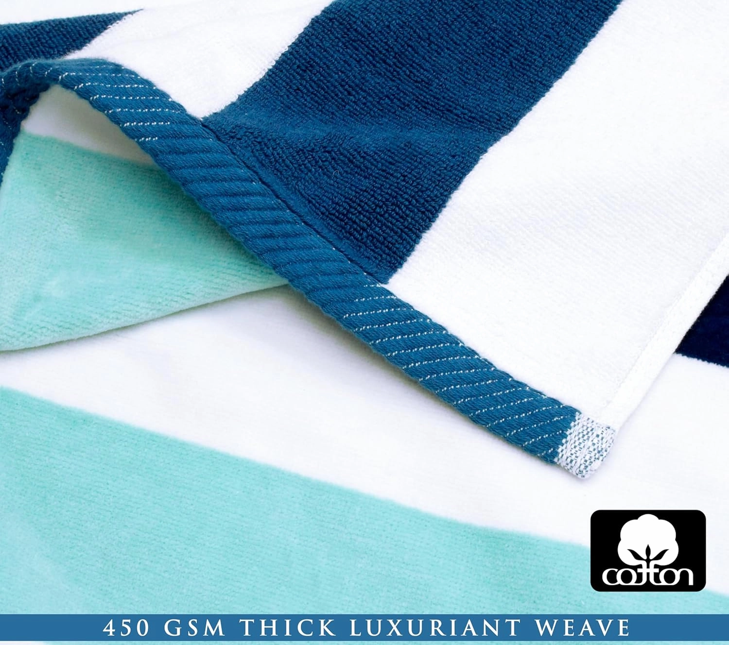 COTTON CRAFT Oversized Extra Wide Beach Towel - 58x68 Big & Huge Beach Blanket Towel for Two - 100% Cotton Velour Thick Plush 450 GSM Super Soft Luxury - Pool Picnic Bath Towel - Cabana Stripe Blue