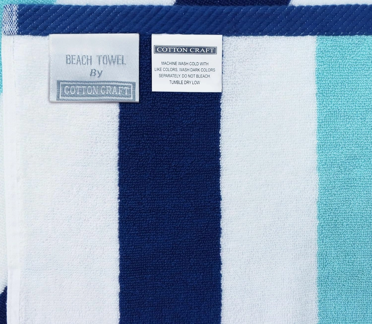COTTON CRAFT Oversized Extra Wide Beach Towel - 58x68 Big & Huge Beach Blanket Towel for Two - 100% Cotton Velour Thick Plush 450 GSM Super Soft Luxury - Pool Picnic Bath Towel - Cabana Stripe Blue
