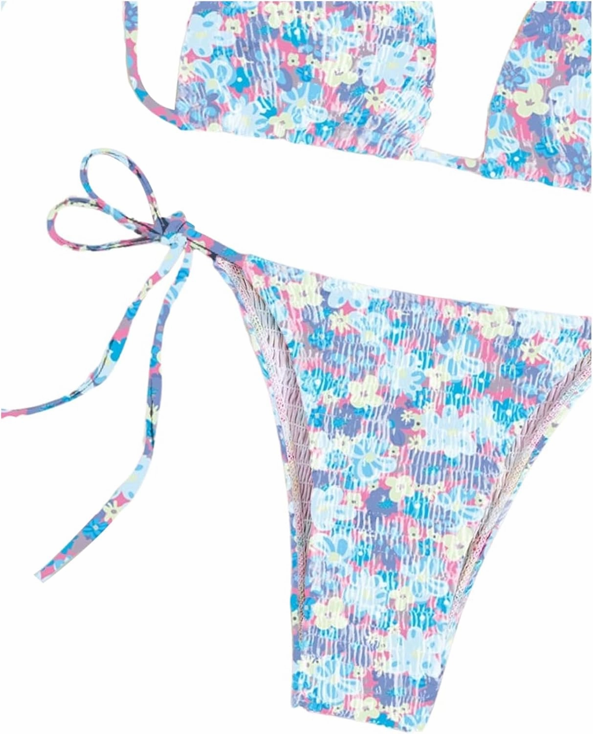 COZYEASE Women's 2 Piece Floral Bikini Sets Smocked Drawstring Side Triangle Halter Sexy Cute Swimsuits