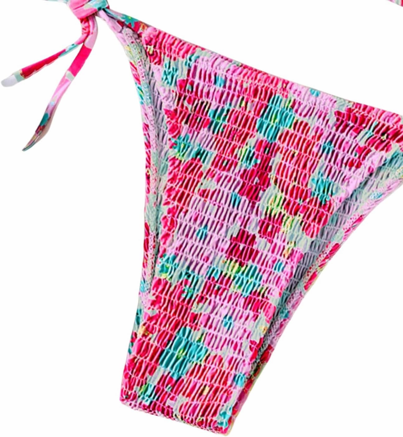 COZYEASE Women's 2 Piece Floral Bikini Sets Smocked Drawstring Side Triangle Halter Sexy Cute Swimsuits
