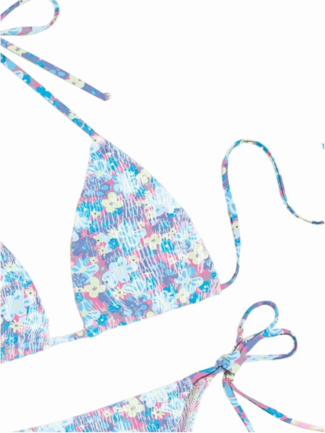 COZYEASE Women's 2 Piece Floral Bikini Sets Smocked Drawstring Side Triangle Halter Sexy Cute Swimsuits