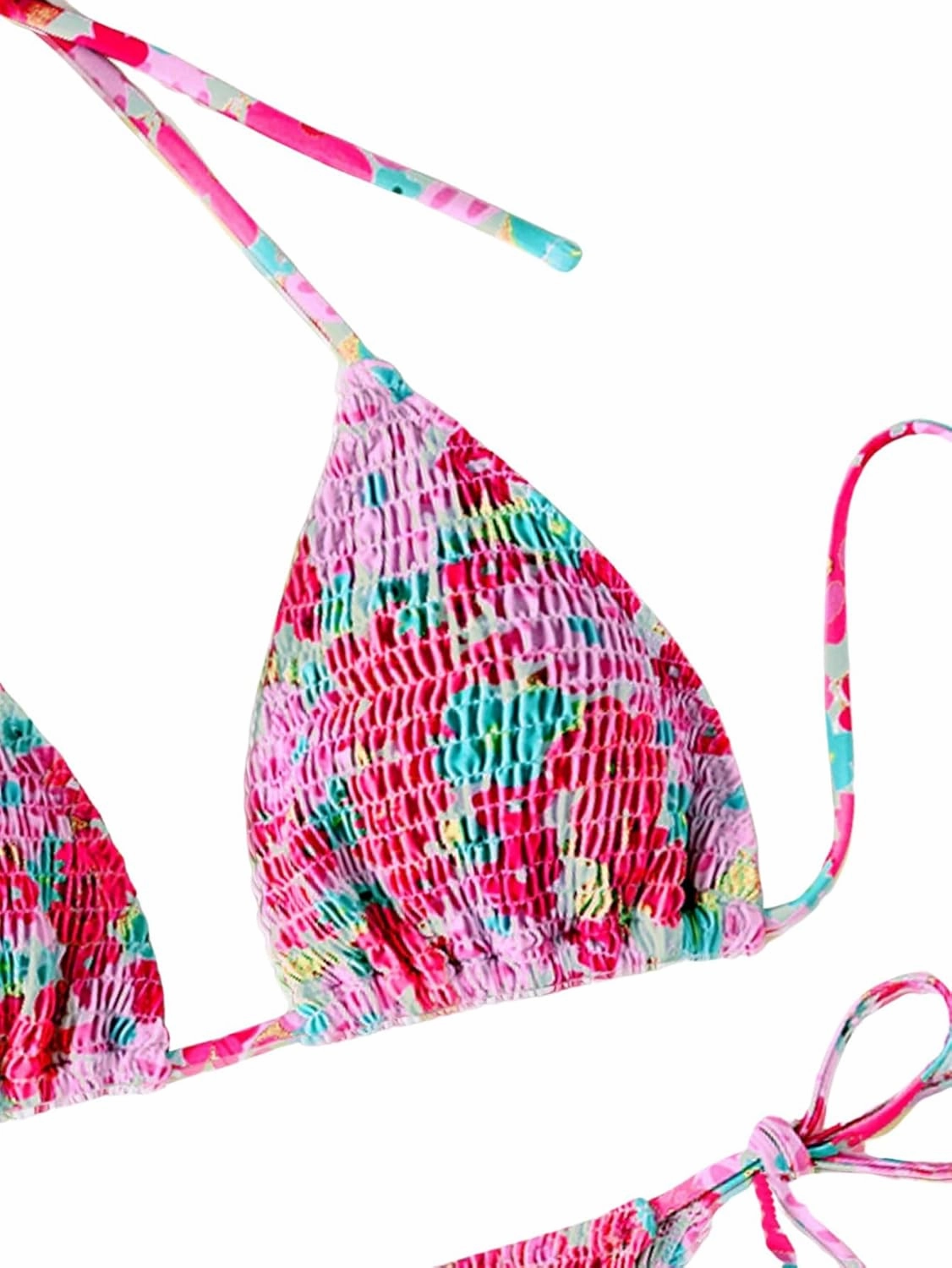 COZYEASE Women's 2 Piece Floral Bikini Sets Smocked Drawstring Side Triangle Halter Sexy Cute Swimsuits