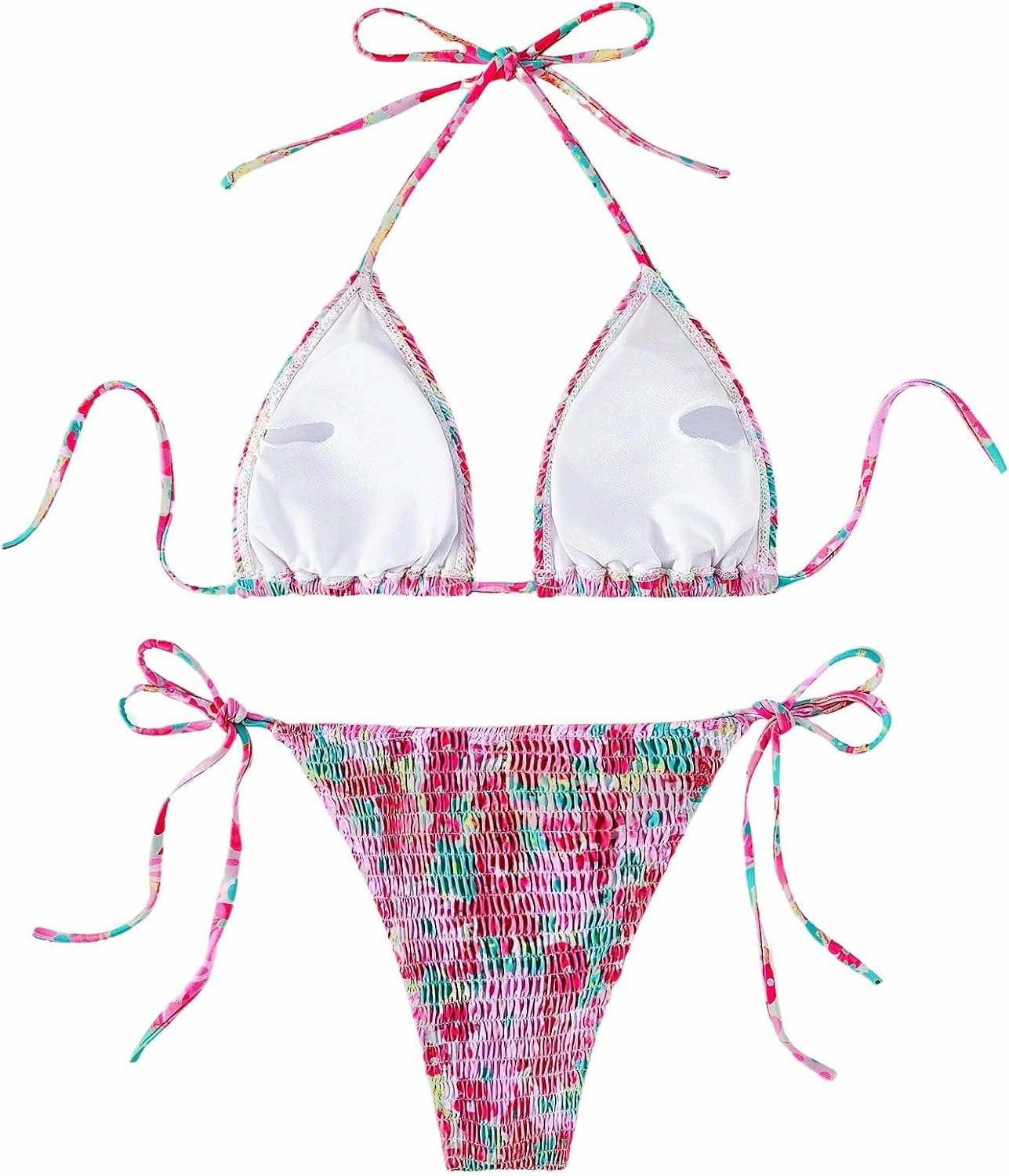 COZYEASE Women's 2 Piece Floral Bikini Sets Smocked Drawstring Side Triangle Halter Sexy Cute Swimsuits