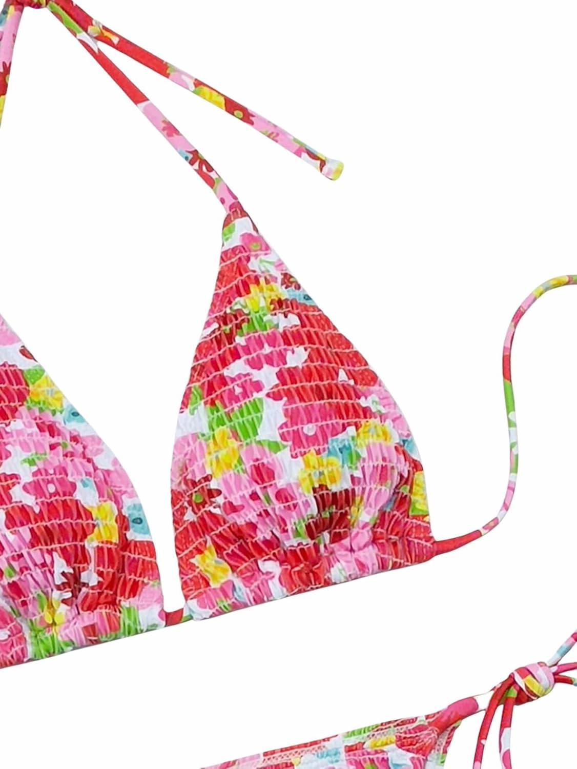 COZYEASE Women's 2 Piece Floral Bikini Sets Smocked Drawstring Side Triangle Halter Sexy Cute Swimsuits