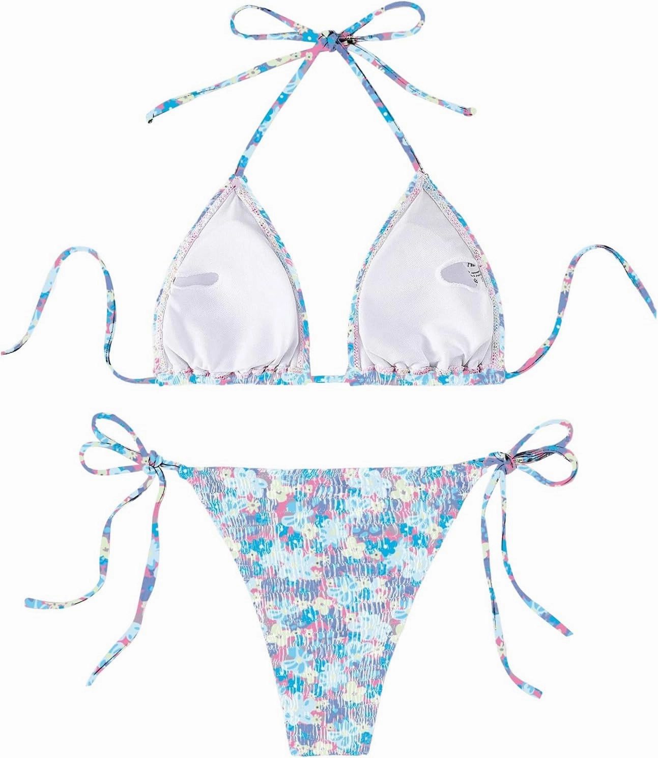 COZYEASE Women's 2 Piece Floral Bikini Sets Smocked Drawstring Side Triangle Halter Sexy Cute Swimsuits