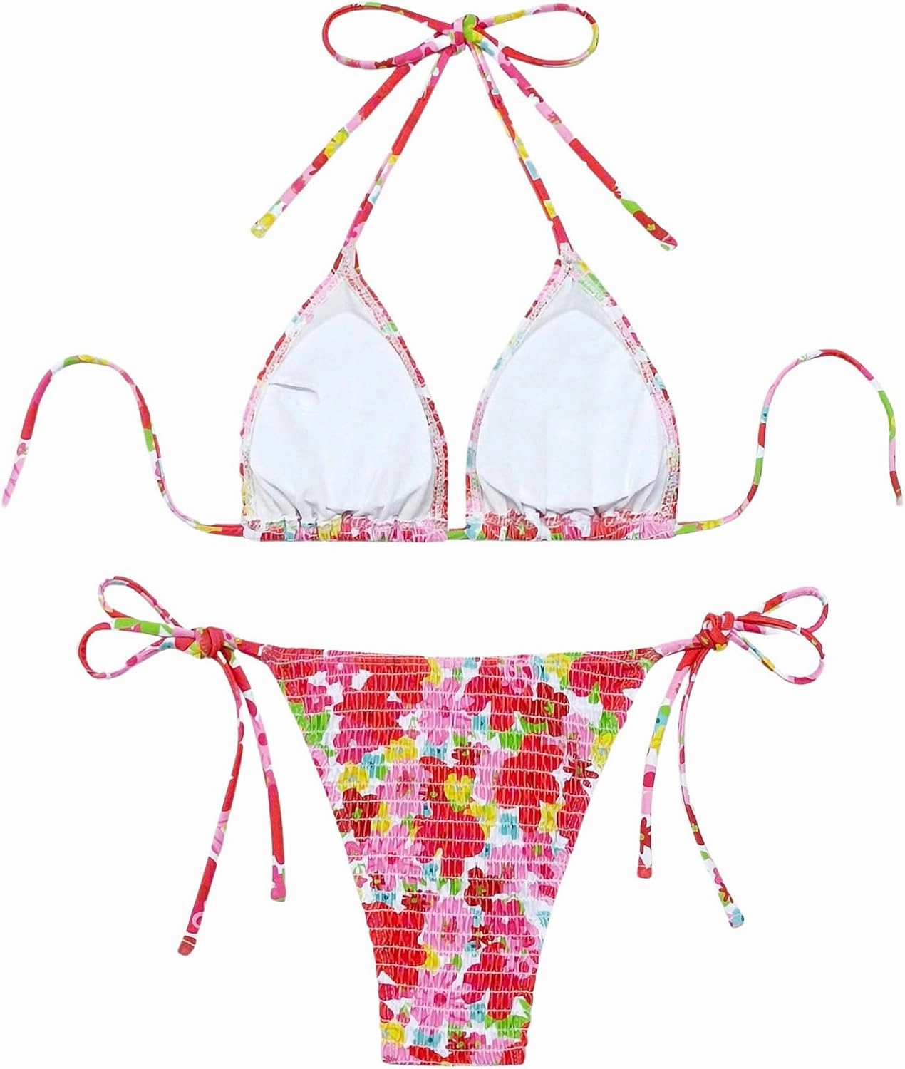 COZYEASE Women's 2 Piece Floral Bikini Sets Smocked Drawstring Side Triangle Halter Sexy Cute Swimsuits