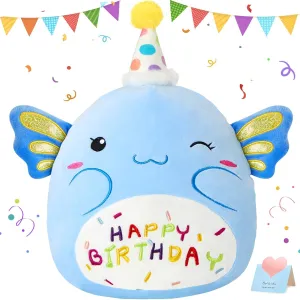 CozyWorld Birthday Axolotl Plush Toy Blue Axolotl Stuffed Toy Soft Axolotl Stuffed Animal Cute Stuffed Animal Doll for Kids and Birthday Party Decoration 16 Inch