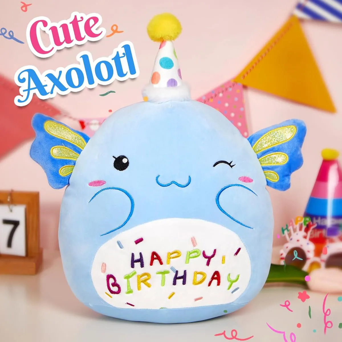 CozyWorld Birthday Axolotl Plush Toy Blue Axolotl Stuffed Toy Soft Axolotl Stuffed Animal Cute Stuffed Animal Doll for Kids and Birthday Party Decoration 16 Inch